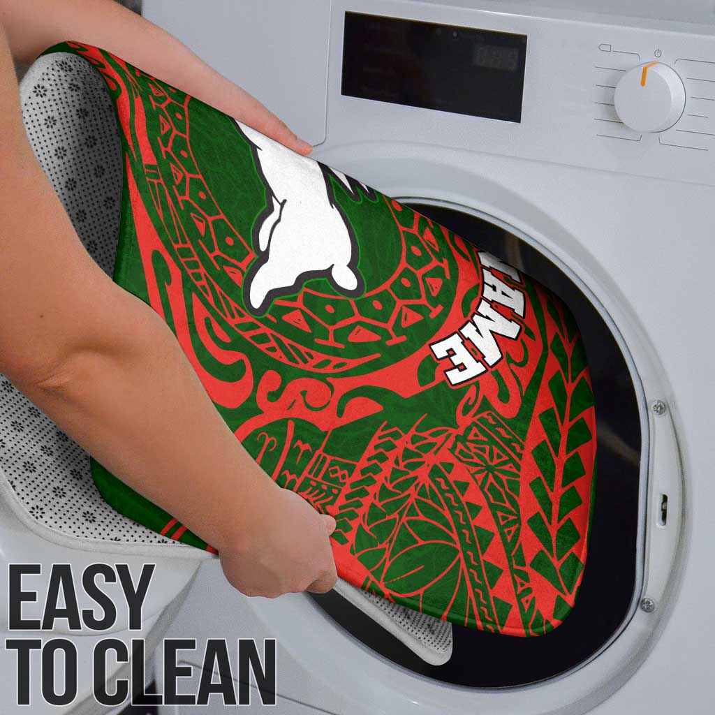 Personalized South Sydney Rabbitohs Bathroom Set Polynesian Tribal Chest and Sleeve Tattoo