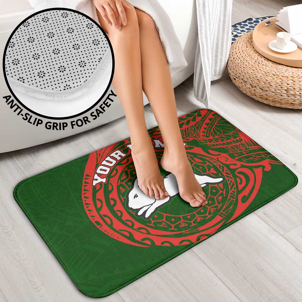 Personalized South Sydney Rabbitohs Bathroom Set Polynesian Tribal Chest and Sleeve Tattoo