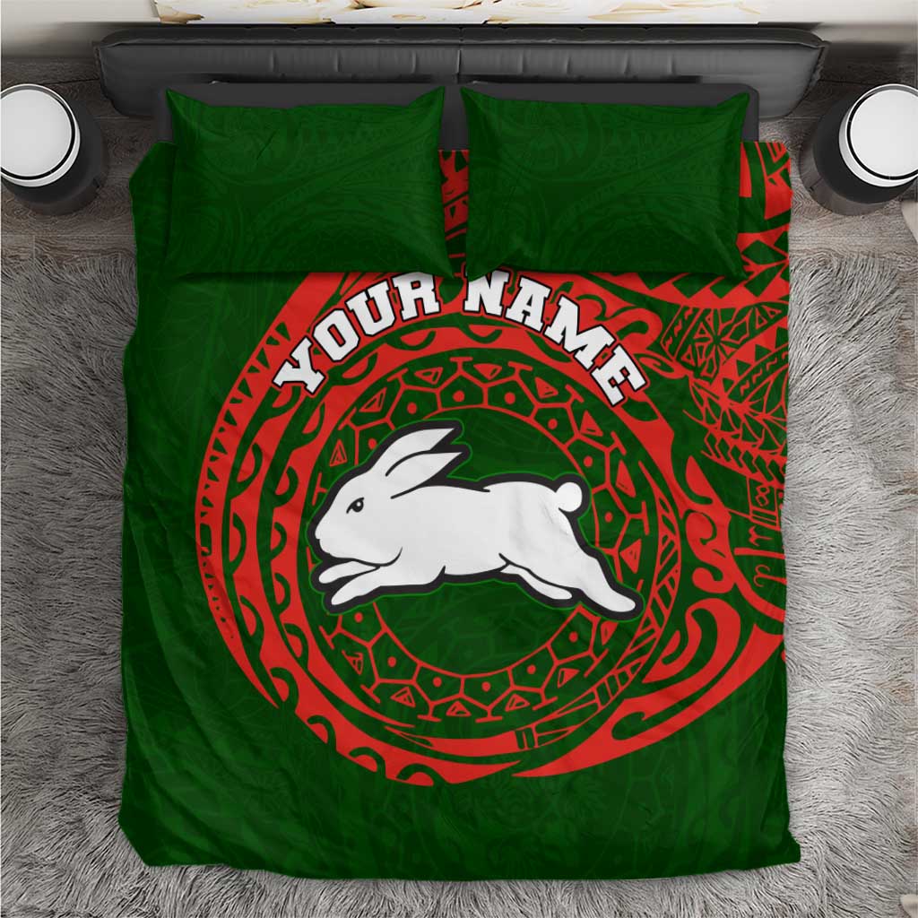 Personalized South Sydney Rabbitohs Bedding Set Polynesian Tribal Chest and Sleeve Tattoo
