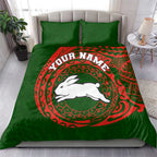 Personalized South Sydney Rabbitohs Bedding Set Polynesian Tribal Chest and Sleeve Tattoo