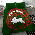 Personalized South Sydney Rabbitohs Bedding Set Polynesian Tribal Chest and Sleeve Tattoo