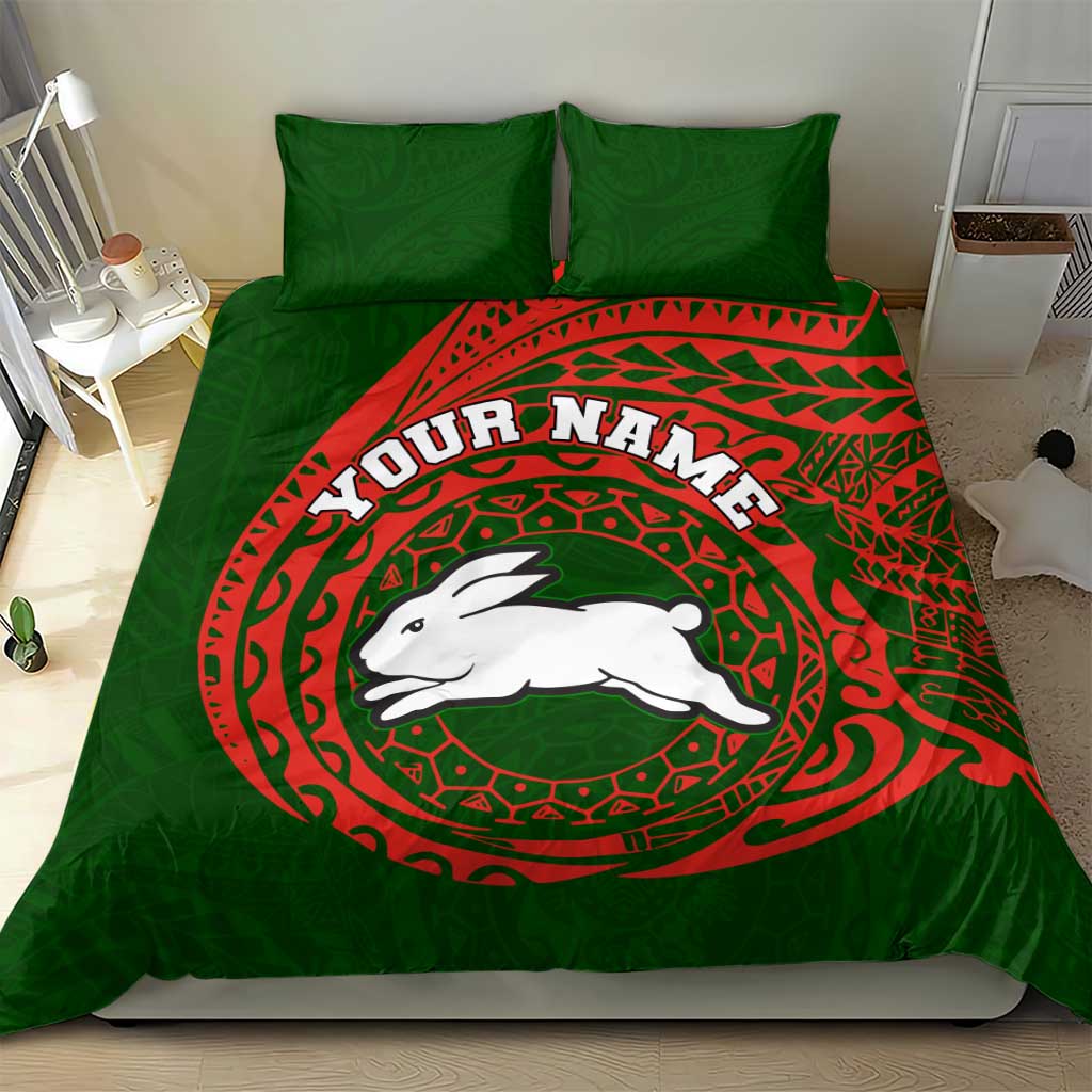 Personalized South Sydney Rabbitohs Bedding Set Polynesian Tribal Chest and Sleeve Tattoo