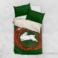 Personalized South Sydney Rabbitohs Bedding Set Polynesian Tribal Chest and Sleeve Tattoo