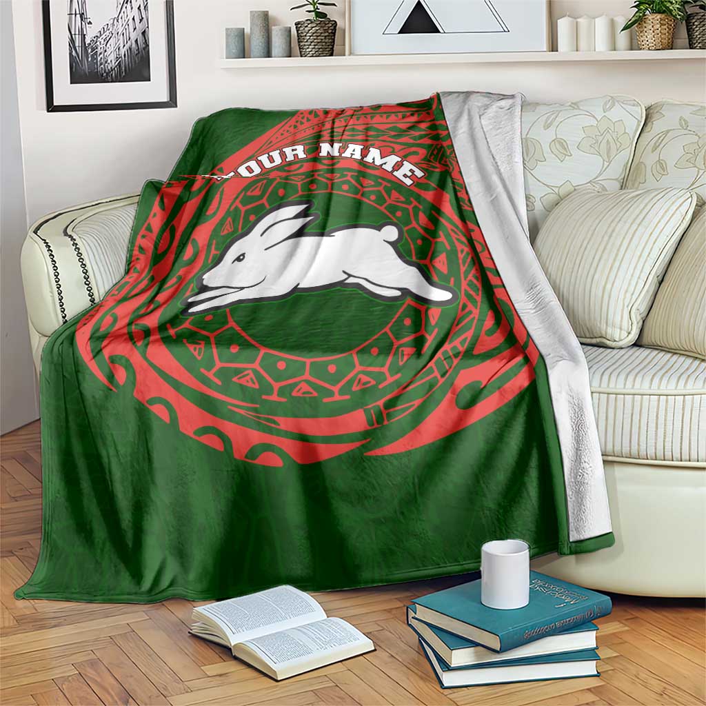 Personalized South Sydney Rabbitohs Blanket Polynesian Tribal Chest and Sleeve Tattoo