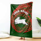 Personalized South Sydney Rabbitohs Blanket Polynesian Tribal Chest and Sleeve Tattoo