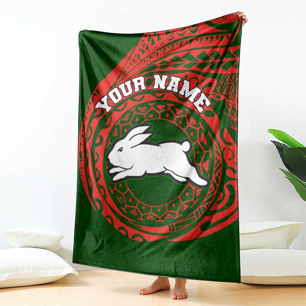 Personalized South Sydney Rabbitohs Blanket Polynesian Tribal Chest and Sleeve Tattoo