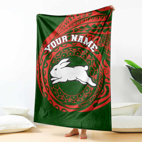 Personalized South Sydney Rabbitohs Blanket Polynesian Tribal Chest and Sleeve Tattoo