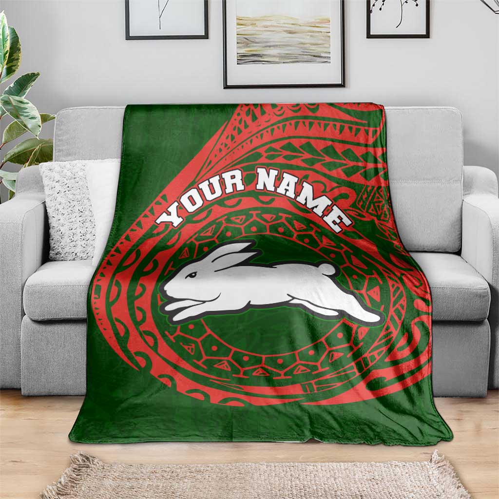 Personalized South Sydney Rabbitohs Blanket Polynesian Tribal Chest and Sleeve Tattoo