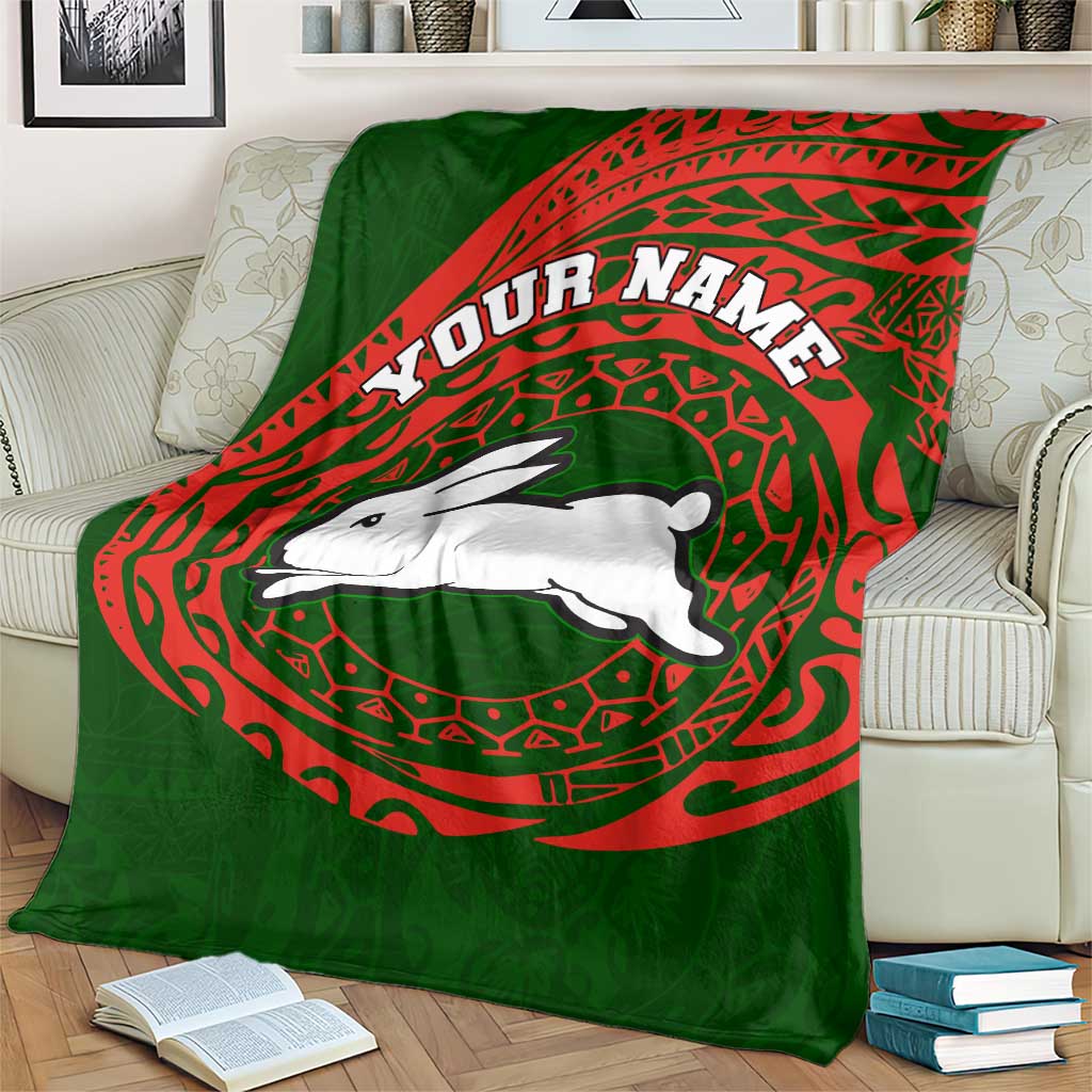 Personalized South Sydney Rabbitohs Blanket Polynesian Tribal Chest and Sleeve Tattoo