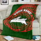 Personalized South Sydney Rabbitohs Blanket Polynesian Tribal Chest and Sleeve Tattoo