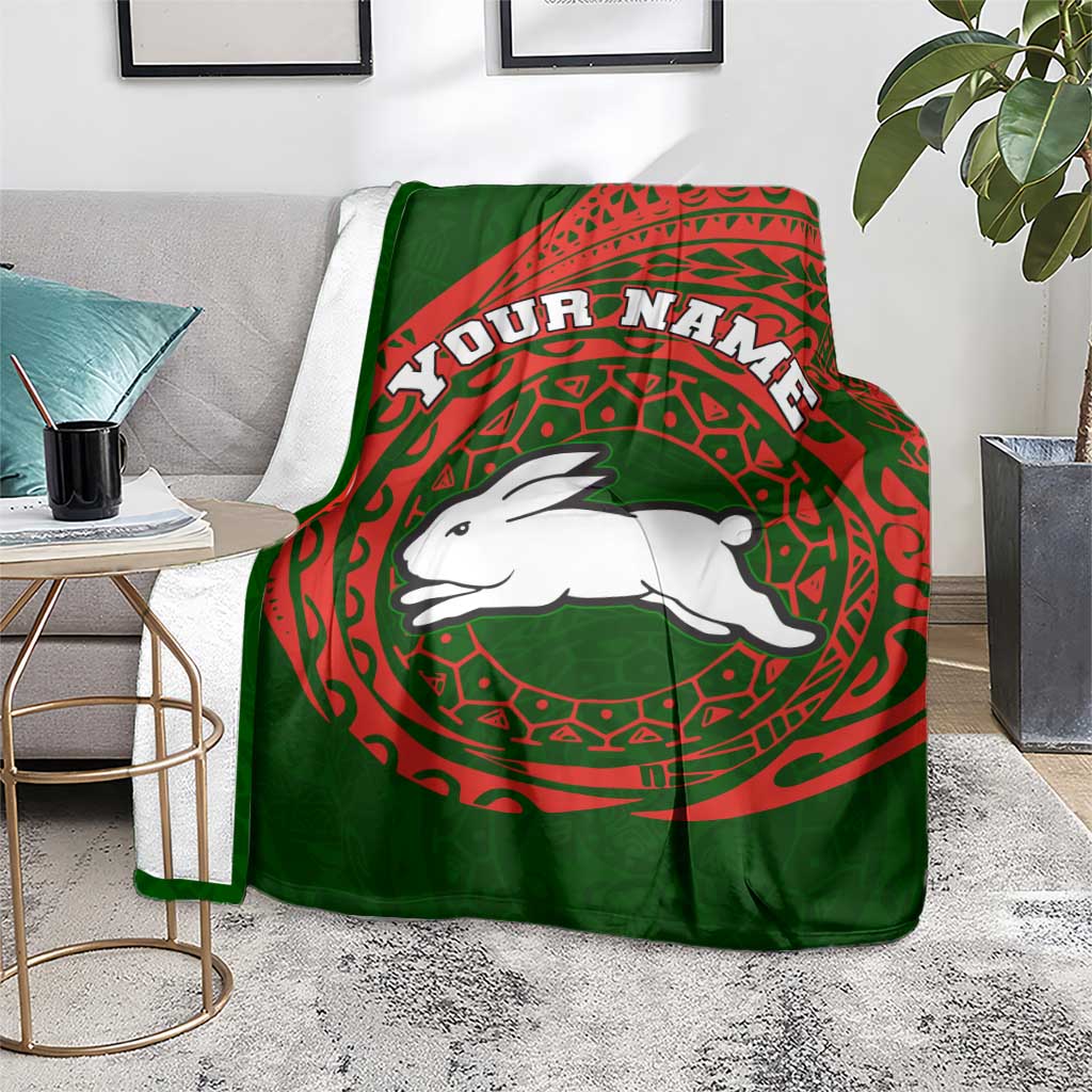 Personalized South Sydney Rabbitohs Blanket Polynesian Tribal Chest and Sleeve Tattoo