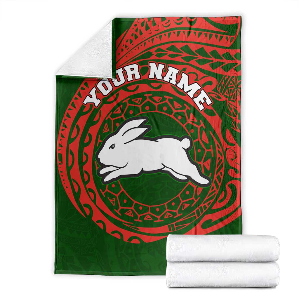 Personalized South Sydney Rabbitohs Blanket Polynesian Tribal Chest and Sleeve Tattoo