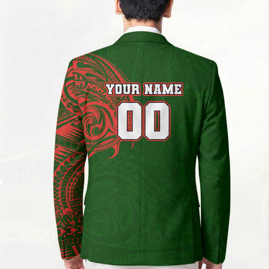 Personalized South Sydney Rabbitohs Blazer Polynesian Tribal Chest and Sleeve Tattoo
