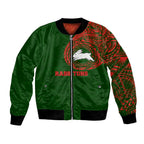 Personalized South Sydney Rabbitohs Bomber Jacket Polynesian Tribal Chest and Sleeve Tattoo