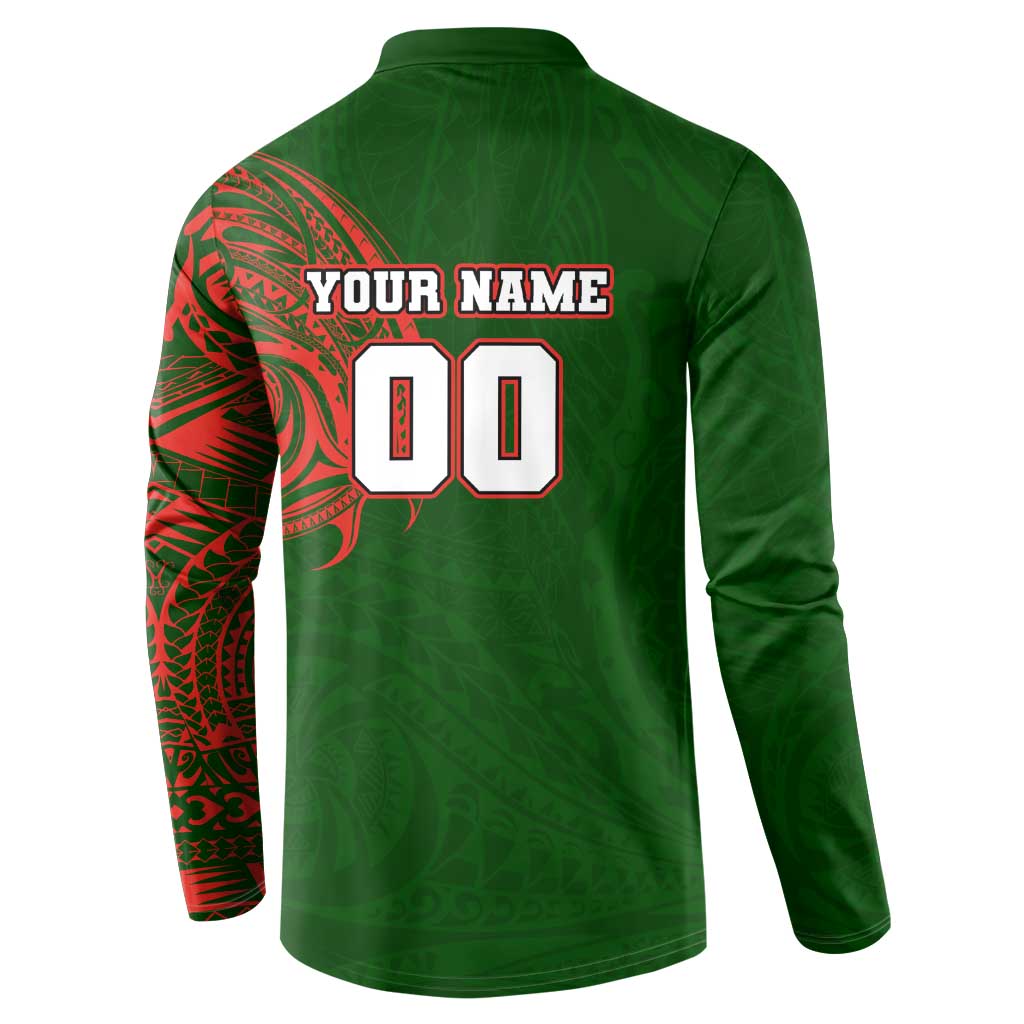 Personalized South Sydney Rabbitohs Button Sweatshirt Polynesian Tribal Chest and Sleeve Tattoo