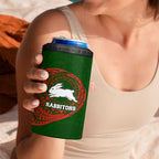 Personalized South Sydney Rabbitohs 4 in 1 Can Cooler Tumbler Polynesian Tribal Chest and Sleeve Tattoo