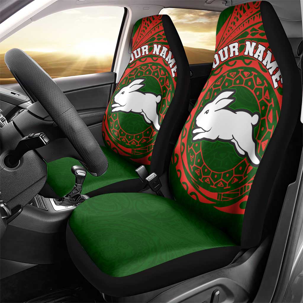 Personalized South Sydney Rabbitohs Car Seat Cover Polynesian Tribal Chest and Sleeve Tattoo