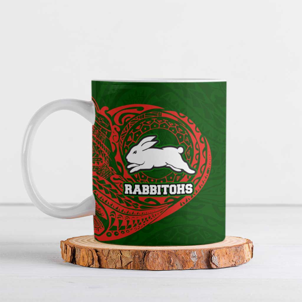 Personalized South Sydney Rabbitohs Ceramic Mug Polynesian Tribal Chest and Sleeve Tattoo