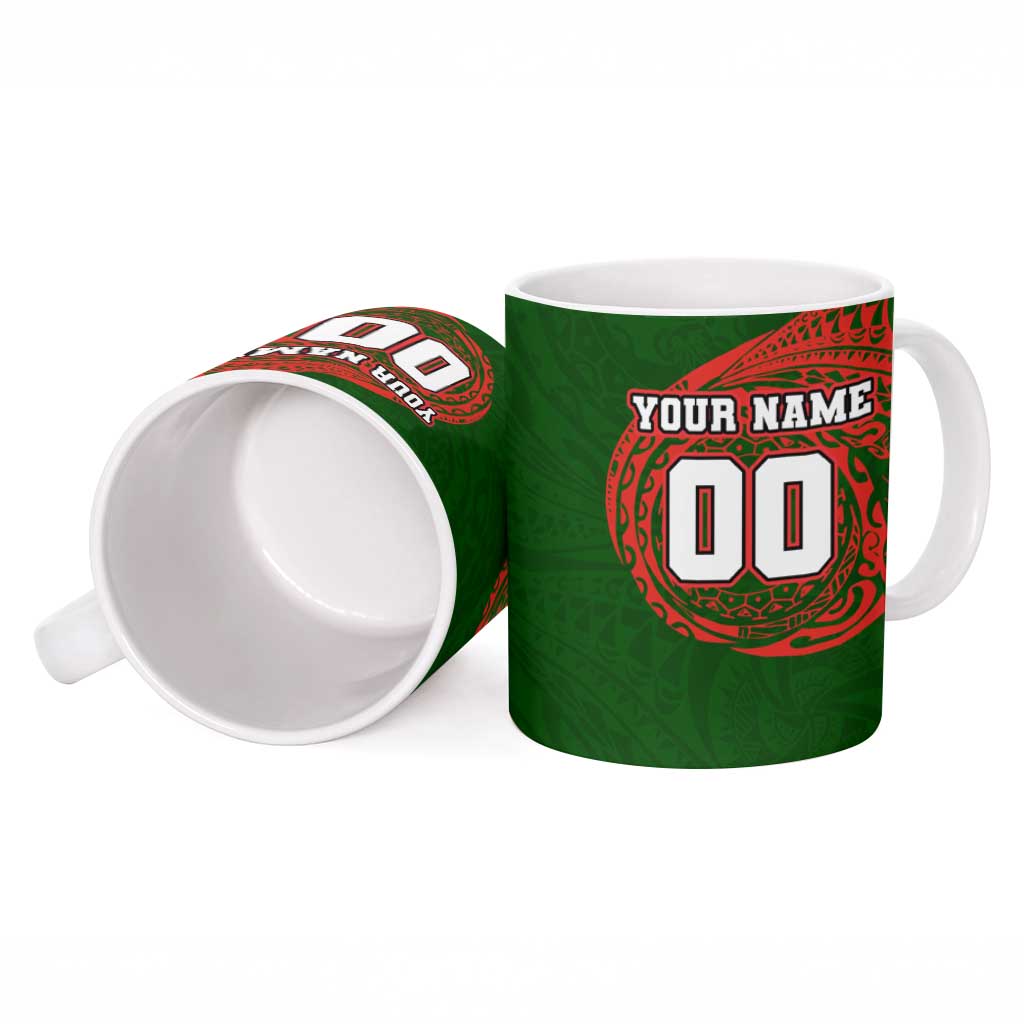 Personalized South Sydney Rabbitohs Ceramic Mug Polynesian Tribal Chest and Sleeve Tattoo