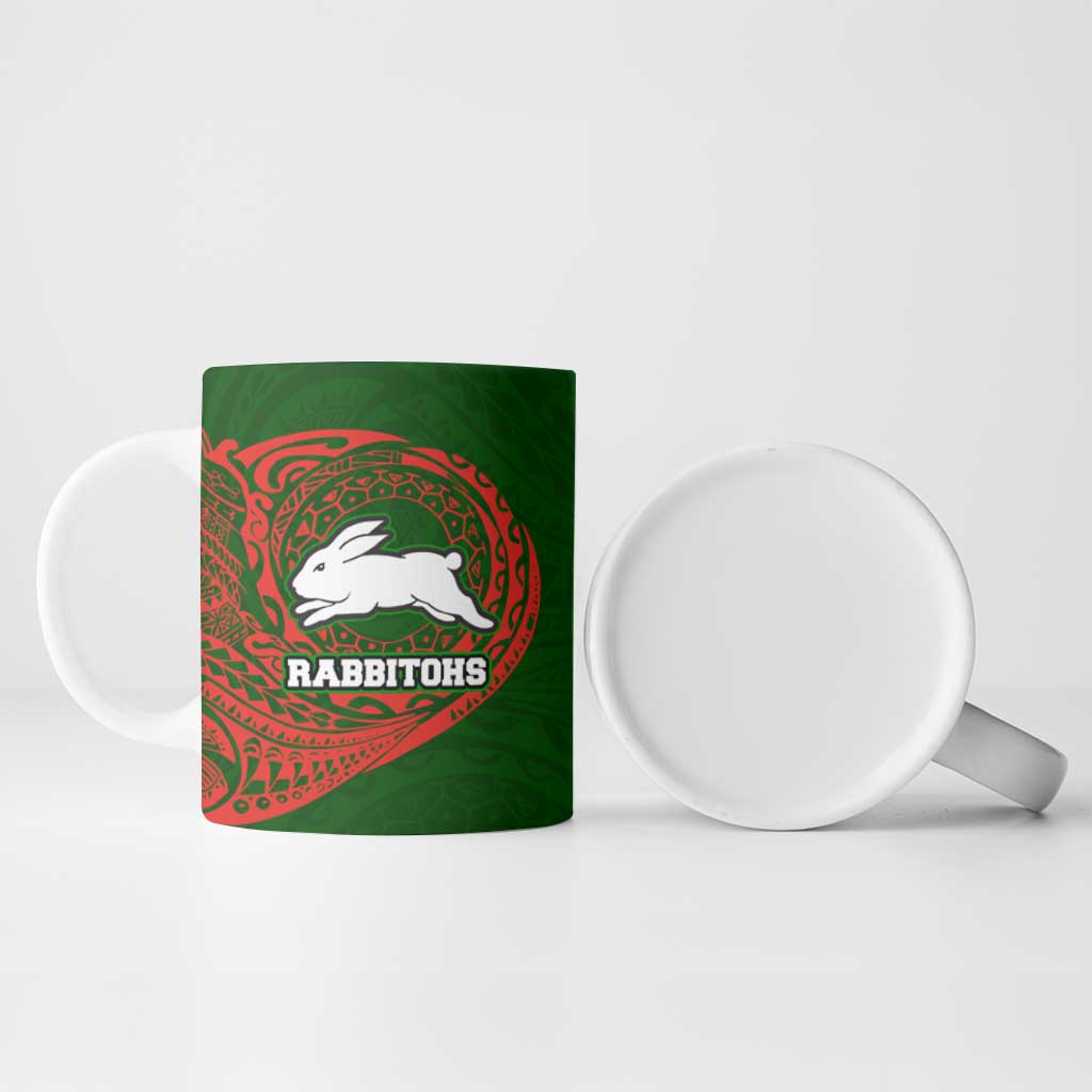 Personalized South Sydney Rabbitohs Ceramic Mug Polynesian Tribal Chest and Sleeve Tattoo