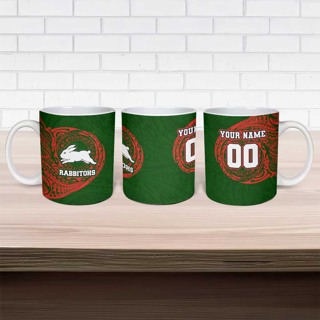 Personalized South Sydney Rabbitohs Ceramic Mug Polynesian Tribal Chest and Sleeve Tattoo
