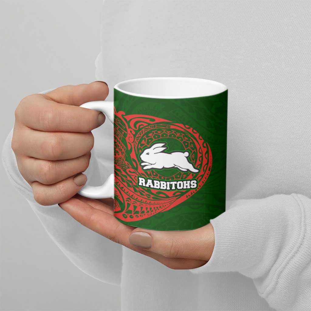 Personalized South Sydney Rabbitohs Ceramic Mug Polynesian Tribal Chest and Sleeve Tattoo