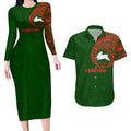 Personalized South Sydney Rabbitohs Couples Matching Long Sleeve Bodycon Dress and Hawaiian Shirt Polynesian Tribal Chest and Sleeve Tattoo