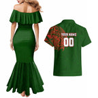 Personalized South Sydney Rabbitohs Couples Matching Mermaid Dress and Hawaiian Shirt Polynesian Tribal Chest and Sleeve Tattoo