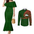 Personalized South Sydney Rabbitohs Couples Matching Mermaid Dress and Long Sleeve Button Shirt Polynesian Tribal Chest and Sleeve Tattoo