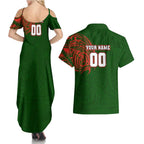 Personalized South Sydney Rabbitohs Couples Matching Summer Maxi Dress and Hawaiian Shirt Polynesian Tribal Chest and Sleeve Tattoo