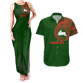 Personalized South Sydney Rabbitohs Couples Matching Tank Maxi Dress and Hawaiian Shirt Polynesian Tribal Chest and Sleeve Tattoo