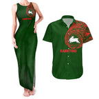 Personalized South Sydney Rabbitohs Couples Matching Tank Maxi Dress and Hawaiian Shirt Polynesian Tribal Chest and Sleeve Tattoo
