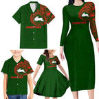 Personalized South Sydney Rabbitohs Family Matching Long Sleeve Bodycon Dress and Hawaiian Shirt Polynesian Tribal Chest and Sleeve Tattoo