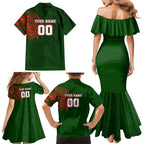 Personalized South Sydney Rabbitohs Family Matching Mermaid Dress and Hawaiian Shirt Polynesian Tribal Chest and Sleeve Tattoo