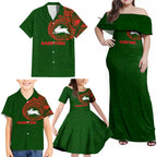 Personalized South Sydney Rabbitohs Family Matching Off Shoulder Maxi Dress and Hawaiian Shirt Polynesian Tribal Chest and Sleeve Tattoo