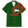 Personalized South Sydney Rabbitohs Family Matching Off Shoulder Maxi Dress and Hawaiian Shirt Polynesian Tribal Chest and Sleeve Tattoo