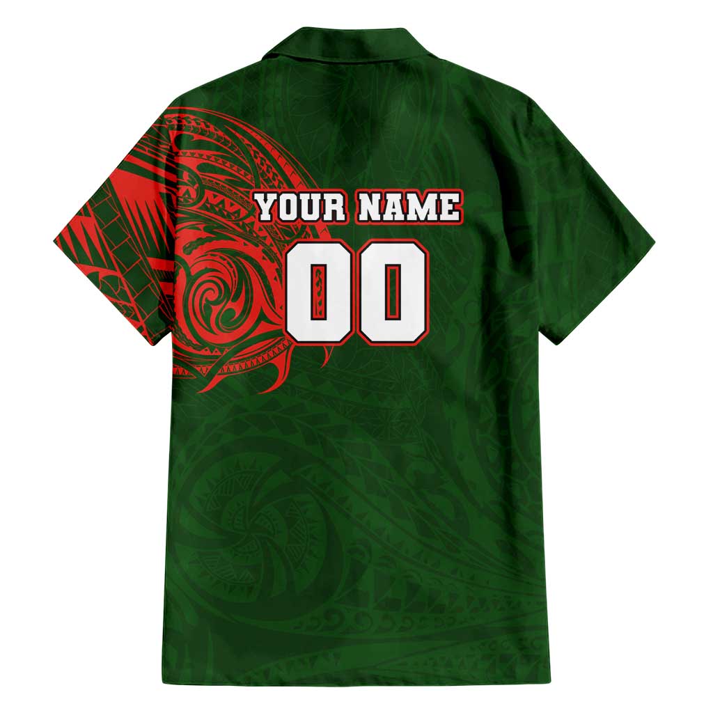 Personalized South Sydney Rabbitohs Family Matching Off Shoulder Maxi Dress and Hawaiian Shirt Polynesian Tribal Chest and Sleeve Tattoo