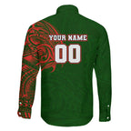Personalized South Sydney Rabbitohs Family Matching Off Shoulder Maxi Dress and Hawaiian Shirt Polynesian Tribal Chest and Sleeve Tattoo