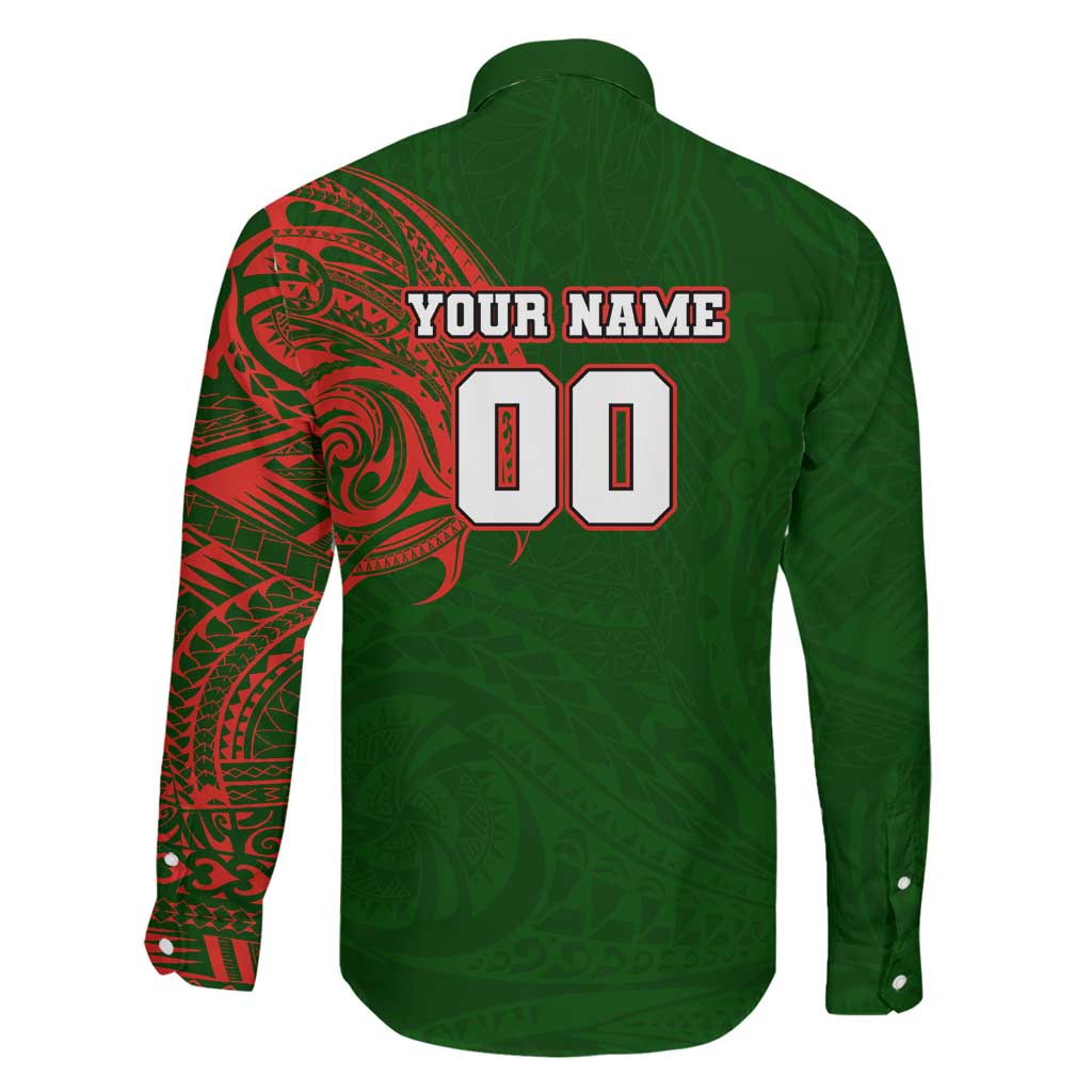 Personalized South Sydney Rabbitohs Family Matching Off Shoulder Maxi Dress and Hawaiian Shirt Polynesian Tribal Chest and Sleeve Tattoo