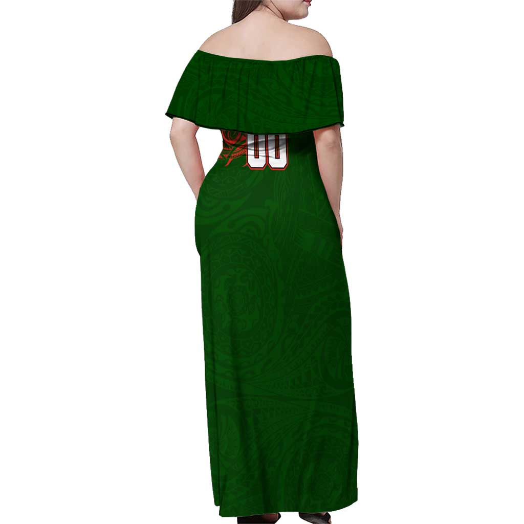 Personalized South Sydney Rabbitohs Family Matching Off Shoulder Maxi Dress and Hawaiian Shirt Polynesian Tribal Chest and Sleeve Tattoo