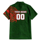 Personalized South Sydney Rabbitohs Family Matching Off Shoulder Short Dress and Hawaiian Shirt Polynesian Tribal Chest and Sleeve Tattoo