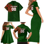 Personalized South Sydney Rabbitohs Family Matching Short Sleeve Bodycon Dress and Hawaiian Shirt Polynesian Tribal Chest and Sleeve Tattoo