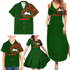 Personalized South Sydney Rabbitohs Family Matching Summer Maxi Dress and Hawaiian Shirt Polynesian Tribal Chest and Sleeve Tattoo