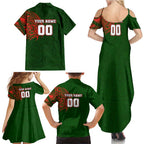 Personalized South Sydney Rabbitohs Family Matching Summer Maxi Dress and Hawaiian Shirt Polynesian Tribal Chest and Sleeve Tattoo
