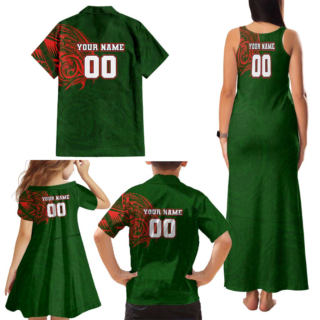 Personalized South Sydney Rabbitohs Family Matching Tank Maxi Dress and Hawaiian Shirt Polynesian Tribal Chest and Sleeve Tattoo