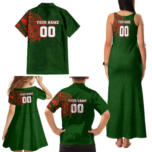 Personalized South Sydney Rabbitohs Family Matching Tank Maxi Dress and Hawaiian Shirt Polynesian Tribal Chest and Sleeve Tattoo