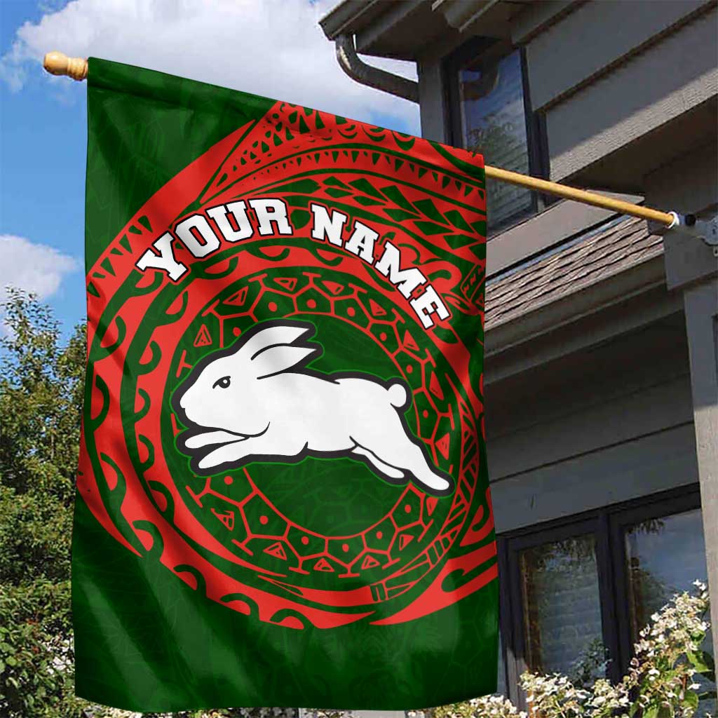 Personalized South Sydney Rabbitohs Garden Flag Polynesian Tribal Chest and Sleeve Tattoo