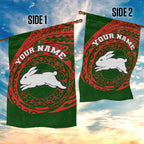 Personalized South Sydney Rabbitohs Garden Flag Polynesian Tribal Chest and Sleeve Tattoo