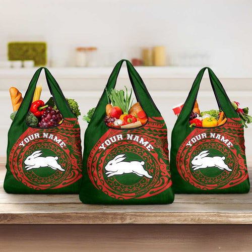 Personalized South Sydney Rabbitohs Grocery Bag Polynesian Tribal Chest and Sleeve Tattoo