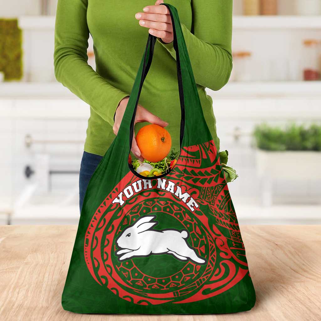 Personalized South Sydney Rabbitohs Grocery Bag Polynesian Tribal Chest and Sleeve Tattoo